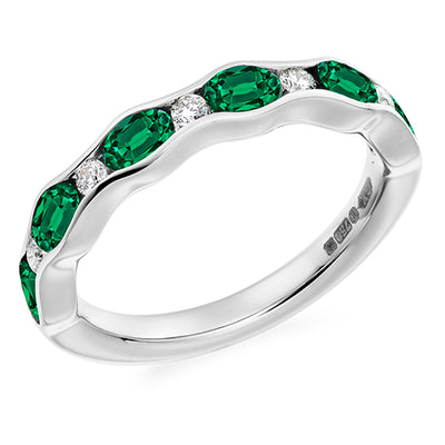Emerald & Diamond Half Eternity Ring with Channel-Set, 0.15ct