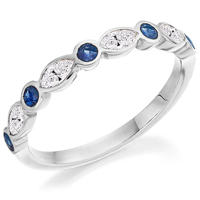 Sapphire & Diamond Half Eternity Ring with Rubover, 0.3ct