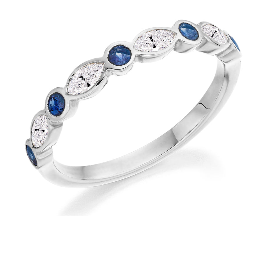 Sapphire & Diamond Half Eternity Ring with Rubover, 0.3ct