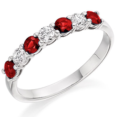 Ruby & Diamond Half Eternity Ring, 0.23ct