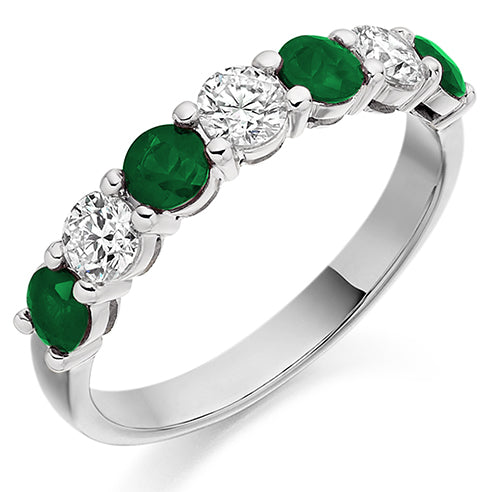 Emerald & Diamond Half Eternity Ring, 0.46ct