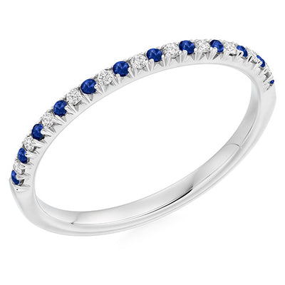 Sapphire & Diamond Half Eternity Ring with French-Cut, 0.1ct