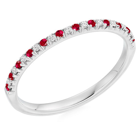Ruby & Diamond Half Eternity Ring with French-Cut, 0.1ct