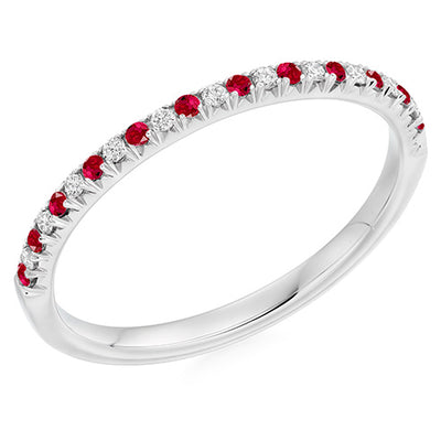 Ruby & Diamond Half Eternity Ring with French-Cut, 0.1ct