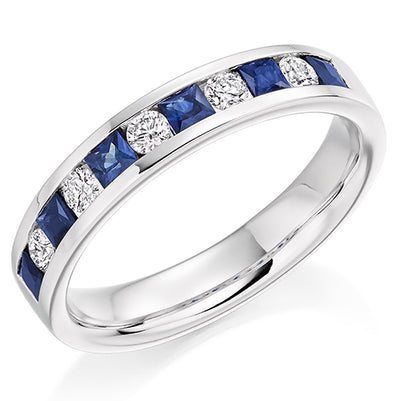 Sapphire & Diamond Half Eternity Ring with Channel-Set, 0.25ct