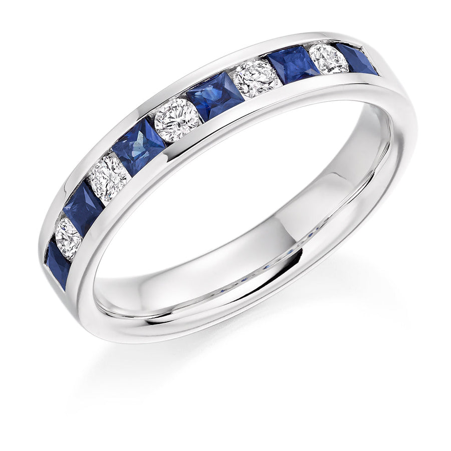 Sapphire & Diamond Half Eternity Ring with Channel-Set, 0.25ct