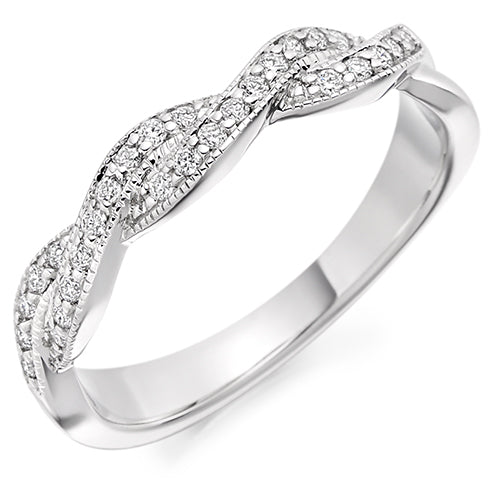 Shaped Milgrain Grain-Set Half Eternity Ring, 0.22ct total