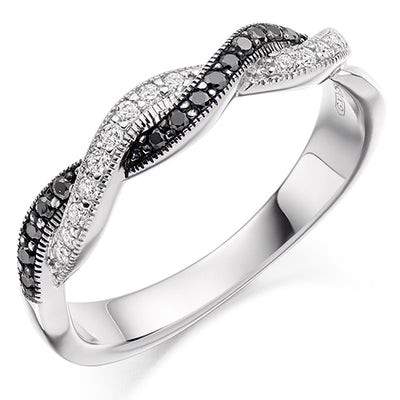 Black Diamond & Diamond Half Eternity Ring, 0.1ct