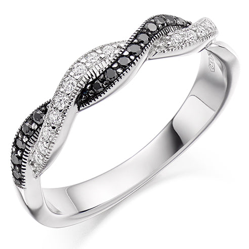 Black Diamond & Diamond Half Eternity Ring, 0.1ct