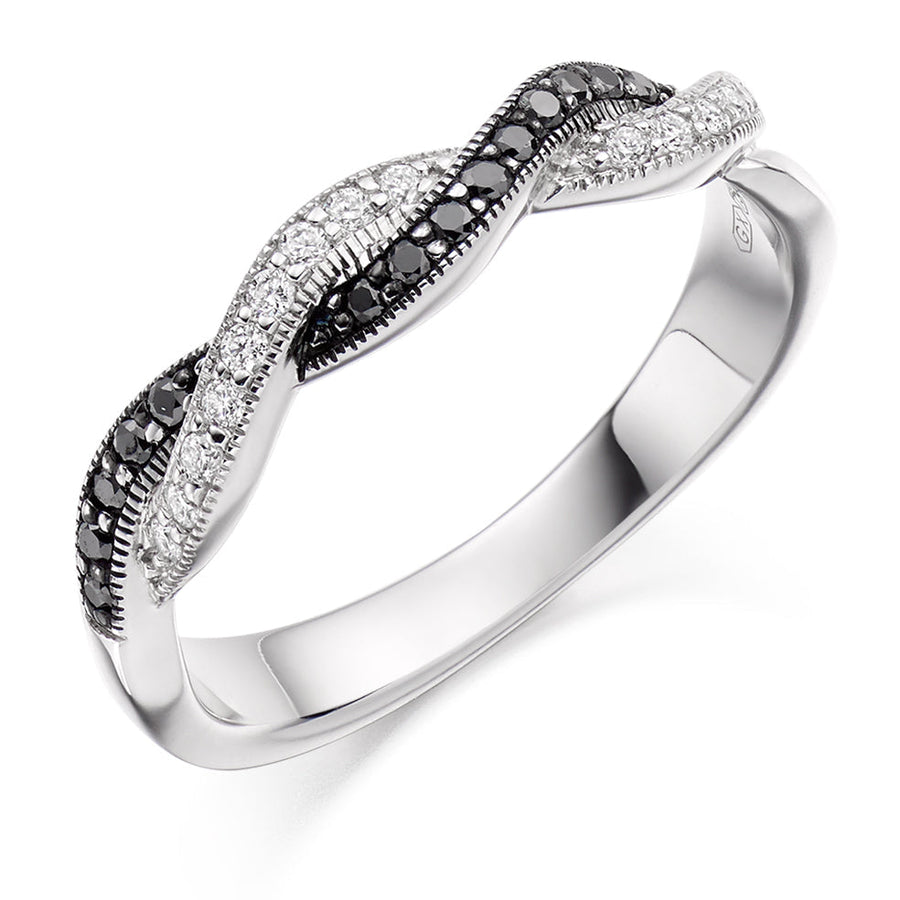 Black Diamond & Diamond Half Eternity Ring, 0.1ct