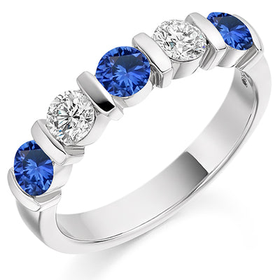 Sapphire & Diamond Half Eternity Ring with Bar-Set, 0.4ct