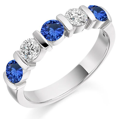Sapphire & Diamond Half Eternity Ring with Bar-Set, 0.4ct