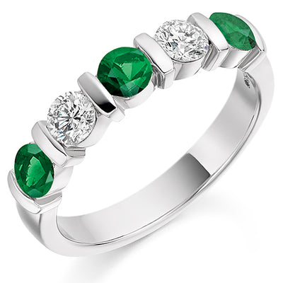 Emerald & Diamond Half Eternity Ring with Bar-Set, 0.4ct