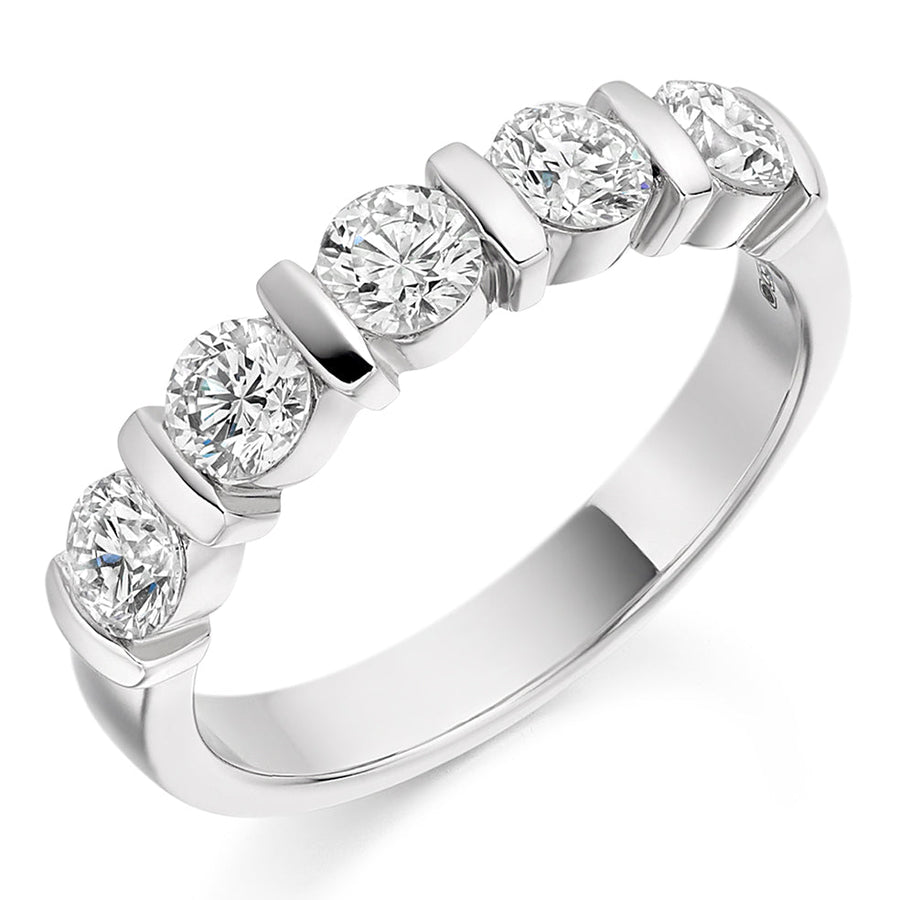 Emerald & Diamond Half Eternity Ring with Bar-Set, 0.4ct