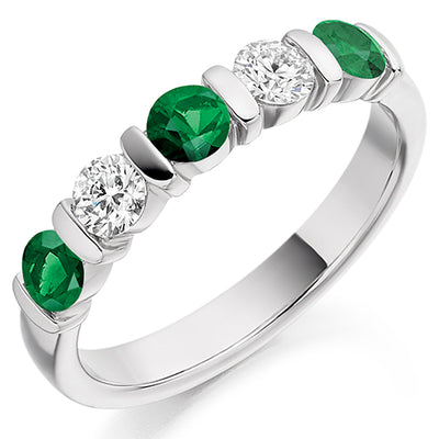 Emerald & Diamond Half Eternity Ring with Bar-Set, 0.3ct
