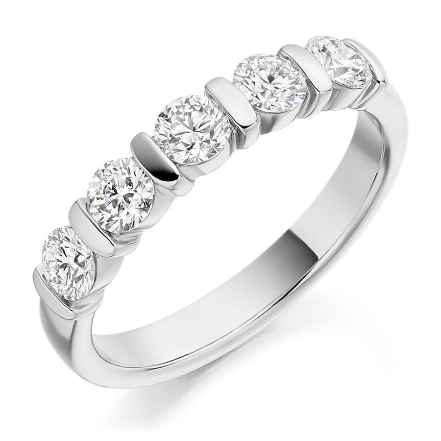 Emerald & Diamond Half Eternity Ring with Bar-Set, 0.3ct