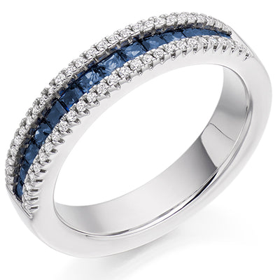 Sapphire & Diamond Half Eternity Ring with Micro-Claw, 0.17ct