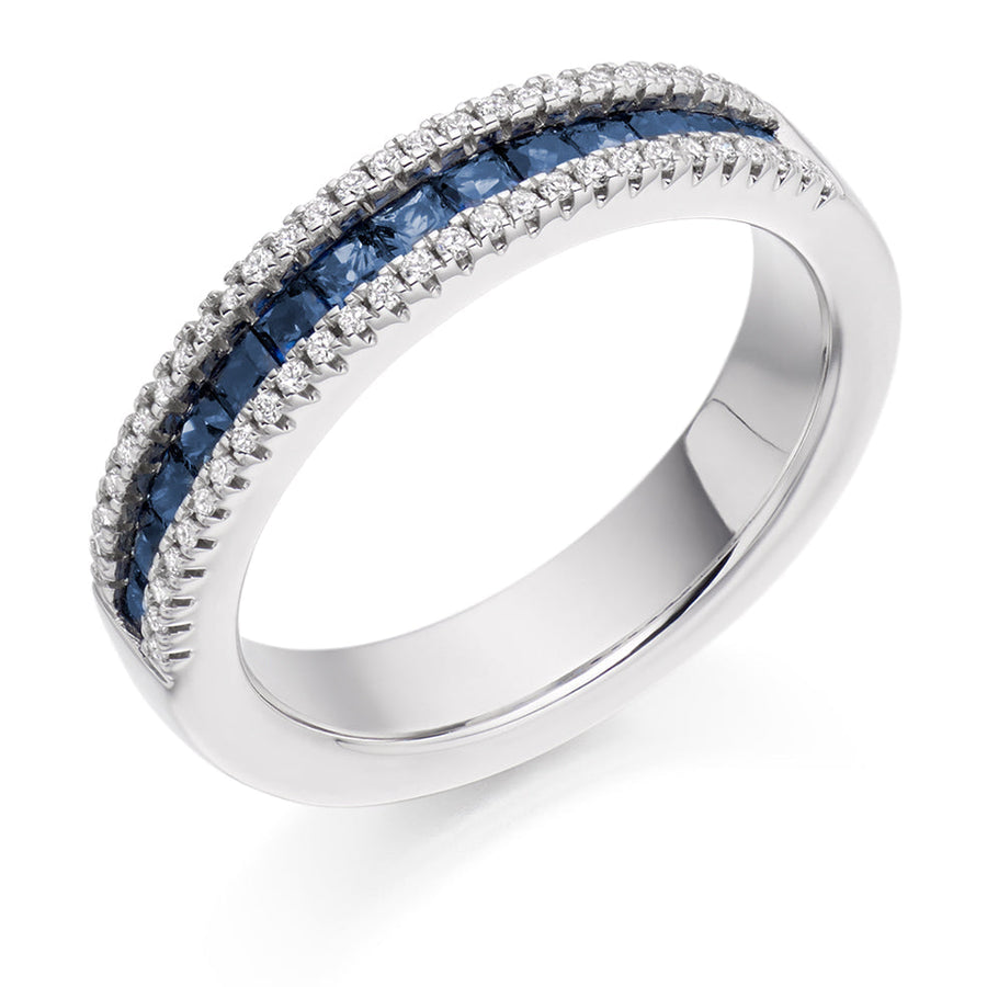 Sapphire & Diamond Half Eternity Ring with Micro-Claw, 0.17ct