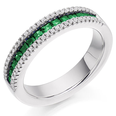 Emerald & Diamond Half Eternity Ring, 0.18ct