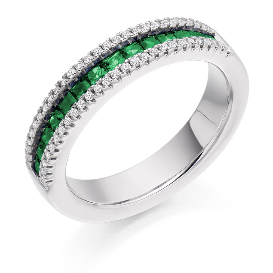 Emerald & Diamond Half Eternity Ring, 0.18ct