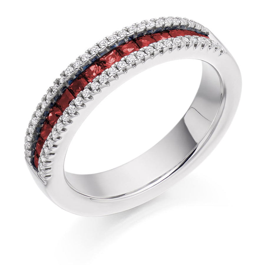 Ruby & Diamond Half Eternity Ring with Channel-Set, 0.16ct