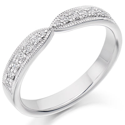 Shaped Milgrain Grain-Set Half Eternity Ring, 0.2ct total