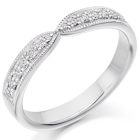 Shaped Milgrain Grain-Set Half Eternity Ring, 0.2ct total