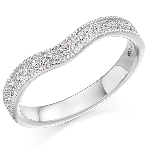 Shaped Milgrain Grain-Set Half Eternity Ring, 0.18ct total