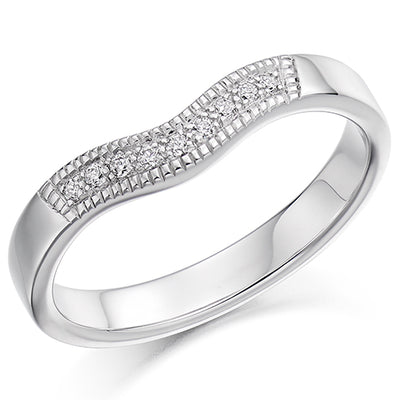 Shaped Milgrain Grain-Set Half Eternity Ring, 0.08ct total