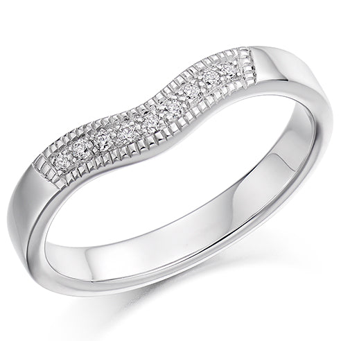 Shaped Milgrain Grain-Set Half Eternity Ring, 0.08ct total