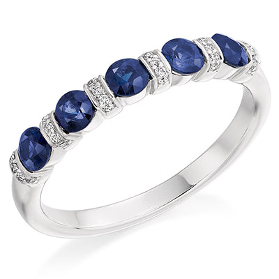 Sapphire & Diamond Half Eternity Ring with Bar-Set, 0.06ct