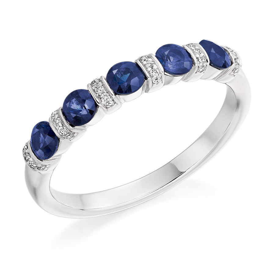 Sapphire & Diamond Half Eternity Ring with Bar-Set, 0.06ct