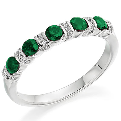 Emerald & Diamond Half Eternity Ring, 0.06ct