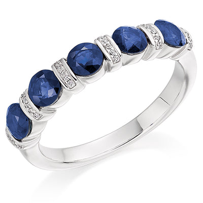 Sapphire & Diamond Half Eternity Ring with Grain-Set, 0.06ct
