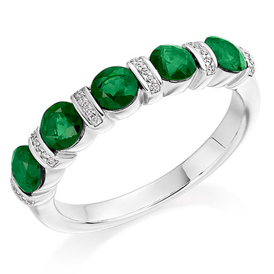 Emerald & Diamond Half Eternity Ring, 0.07ct