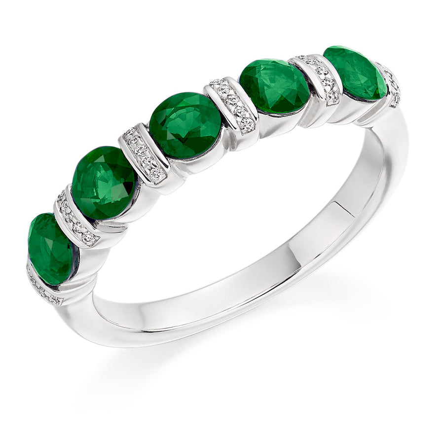 Emerald & Diamond Half Eternity Ring, 0.07ct