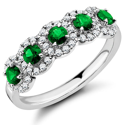 Emerald & Diamond Half Eternity Ring with Right-Hand, 0.25ct