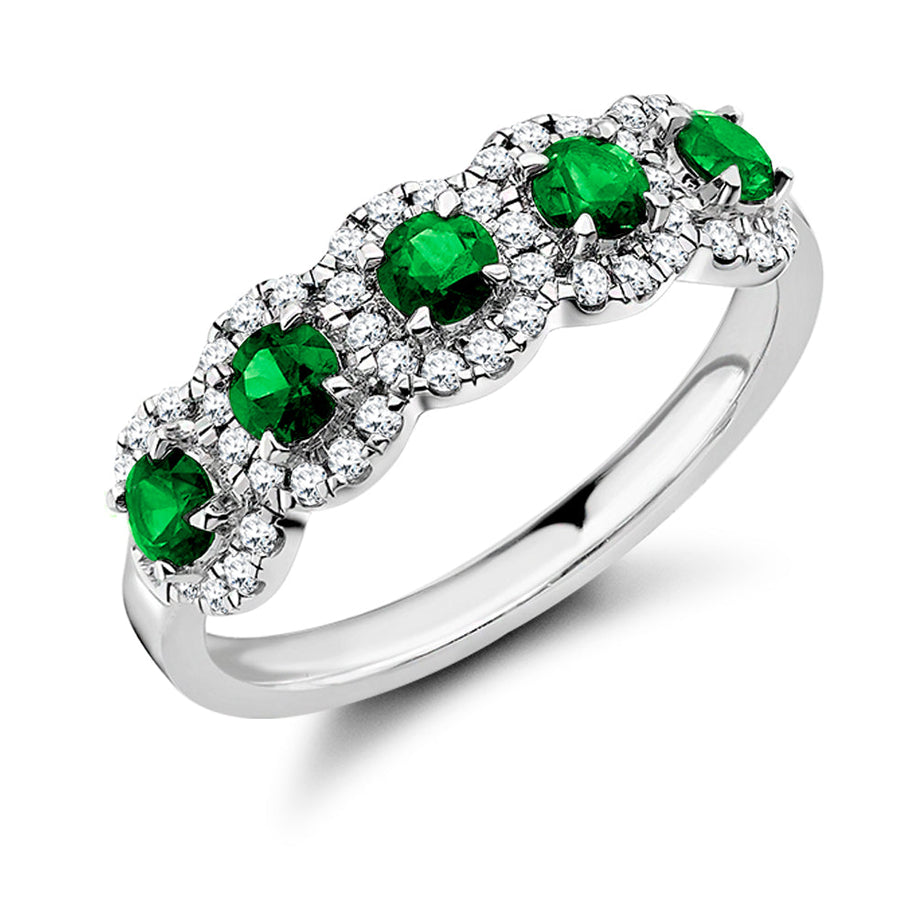Emerald & Diamond Half Eternity Ring with Right-Hand, 0.25ct