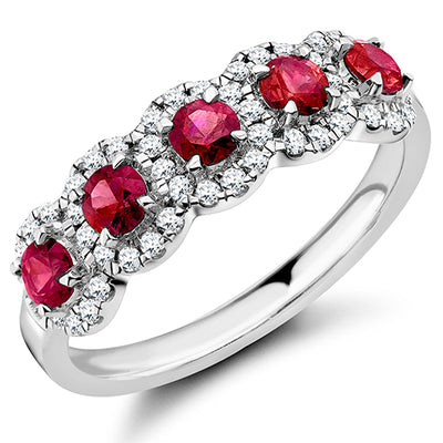 Ruby & Diamond Half Eternity Ring with Right-Hand, 0.25ct