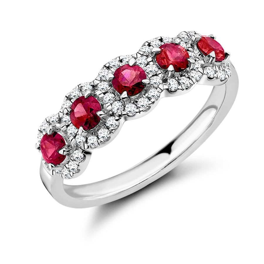Ruby & Diamond Half Eternity Ring with Right-Hand, 0.25ct