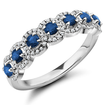 Sapphire & Diamond Half Eternity Ring with Right-Hand, 0.15ct