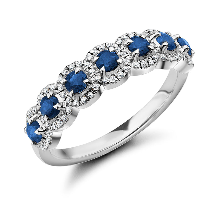 Sapphire & Diamond Half Eternity Ring with Right-Hand, 0.15ct
