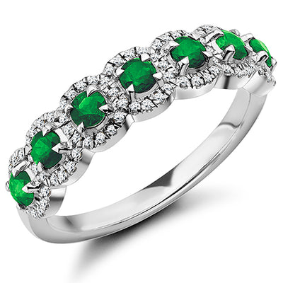 Emerald & Diamond Half Eternity Ring with Right-Hand, 0.15ct