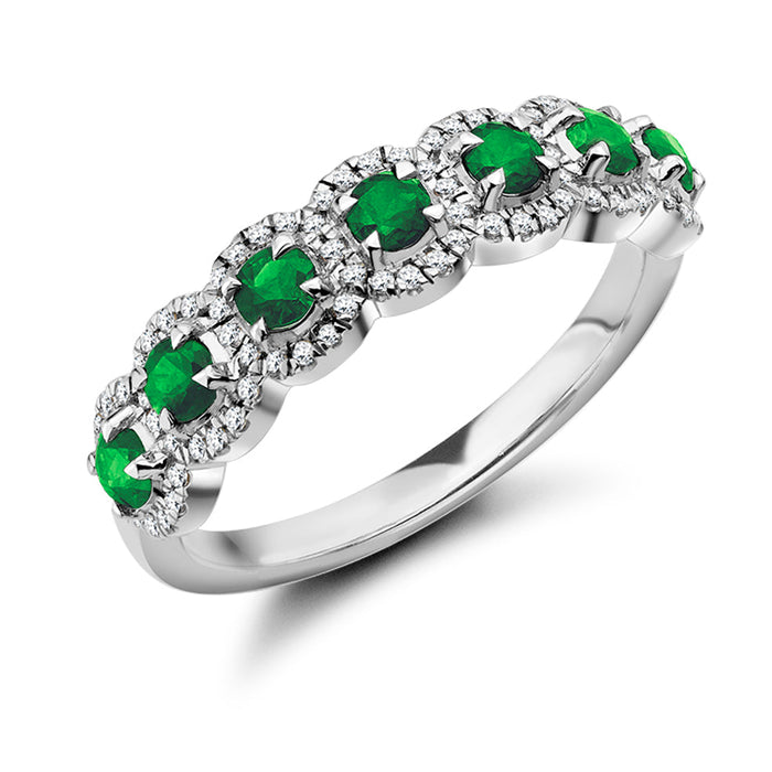 Emerald & Diamond Half Eternity Ring with Right-Hand, 0.15ct