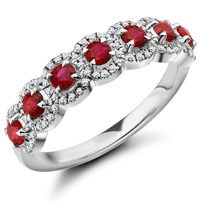 Ruby & Diamond Half Eternity Ring with Right-Hand, 0.15ct