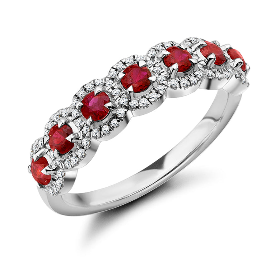 Ruby & Diamond Half Eternity Ring with Right-Hand, 0.15ct
