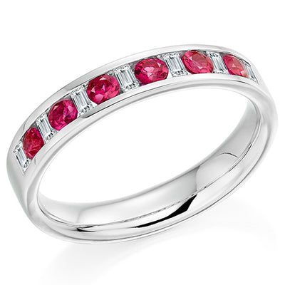 Ruby & Diamond Half Eternity Ring with Channel-Set, 0.15ct