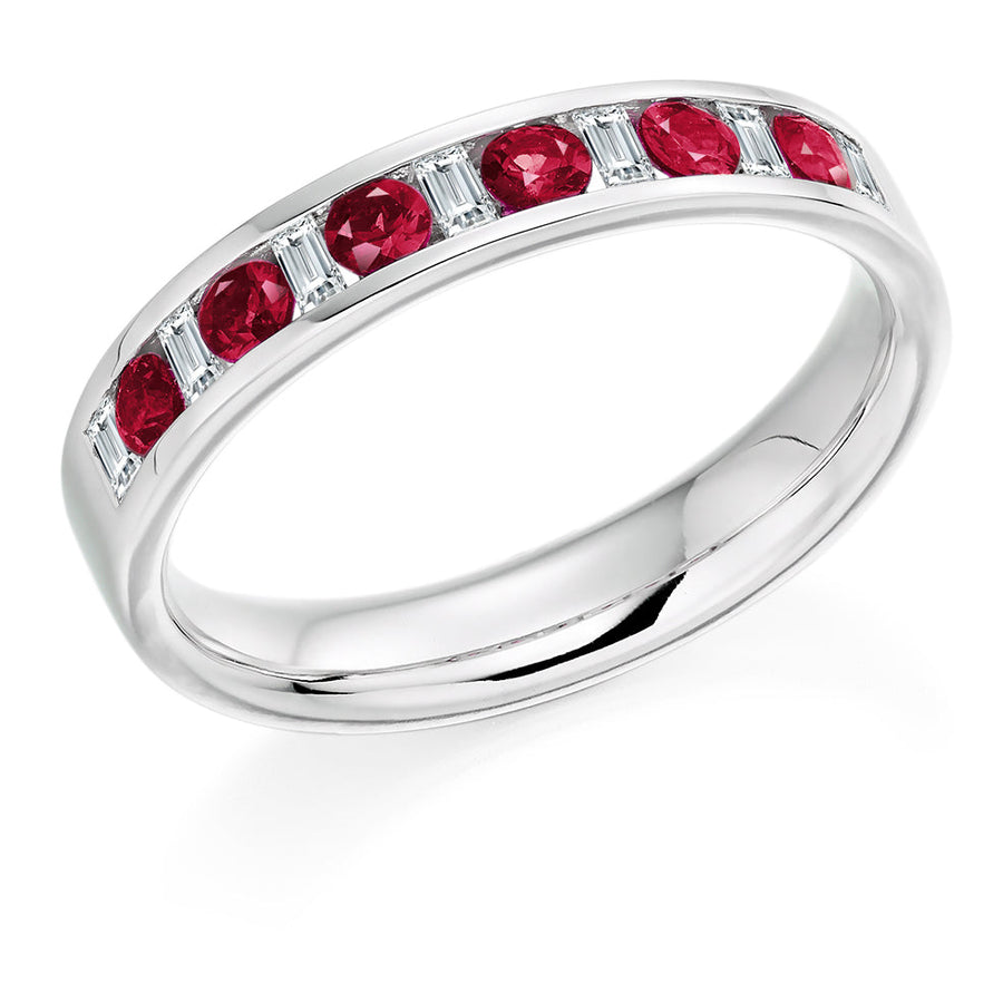 Ruby & Diamond Half Eternity Ring with Channel-Set, 0.15ct