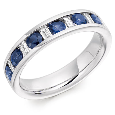 Sapphire & Diamond Half Eternity Ring with Channel-Set, 0.4ct