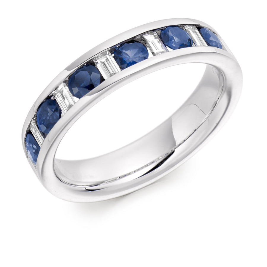 Sapphire & Diamond Half Eternity Ring with Channel-Set, 0.4ct